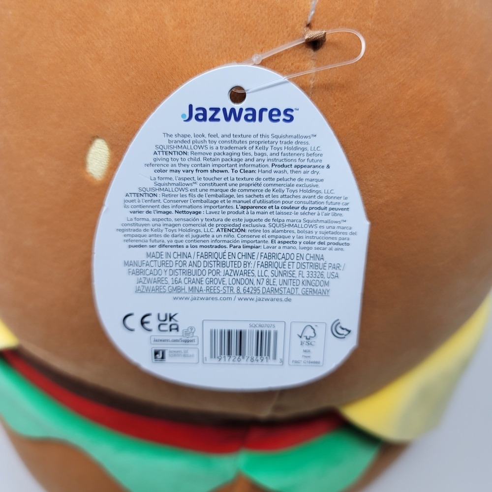 Squishmallows Carl The Cheeseburger 16" Soft Stuffed Plush Toy Gift Child Kids - Picture 7 of 10